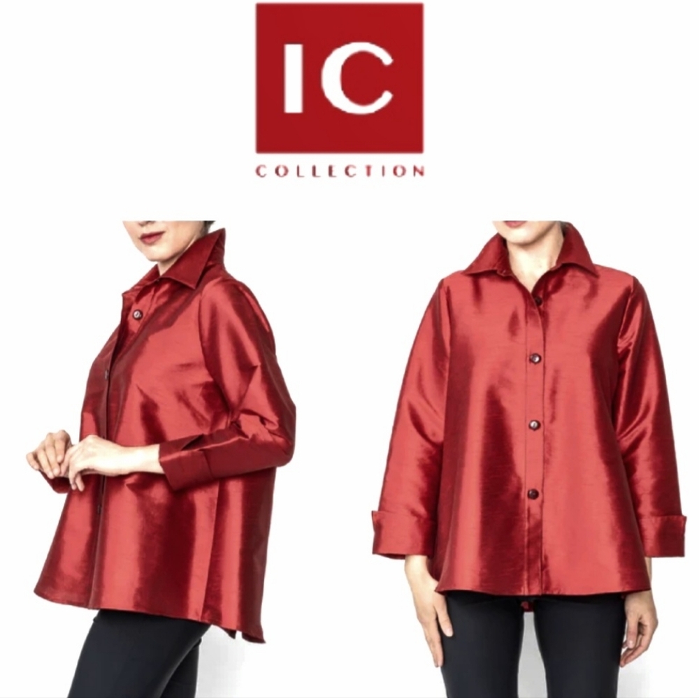 IC Collection Burgundy Swing Jacket Back Placket Sz Med NWT BohoChic FallFashion